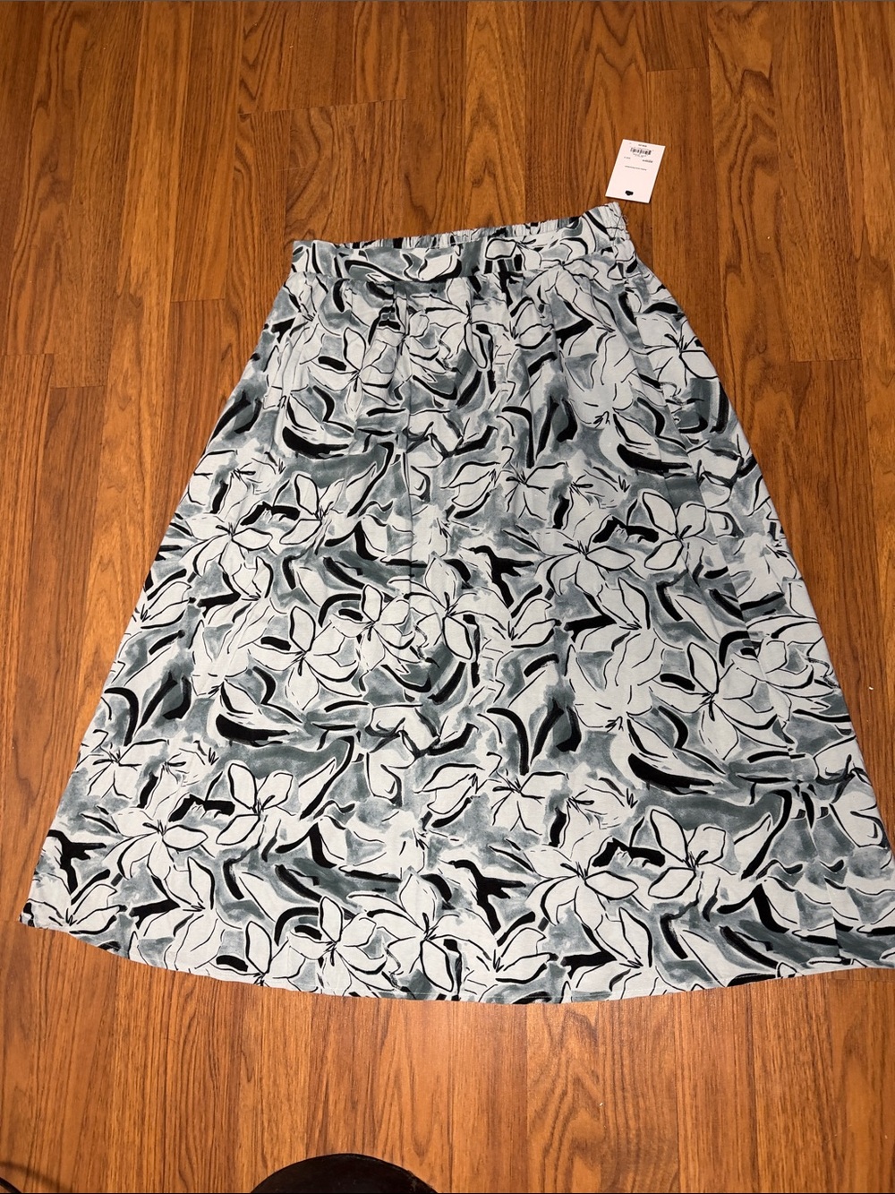 Nine West Floral A-Line Skirt in Light Blue & Black